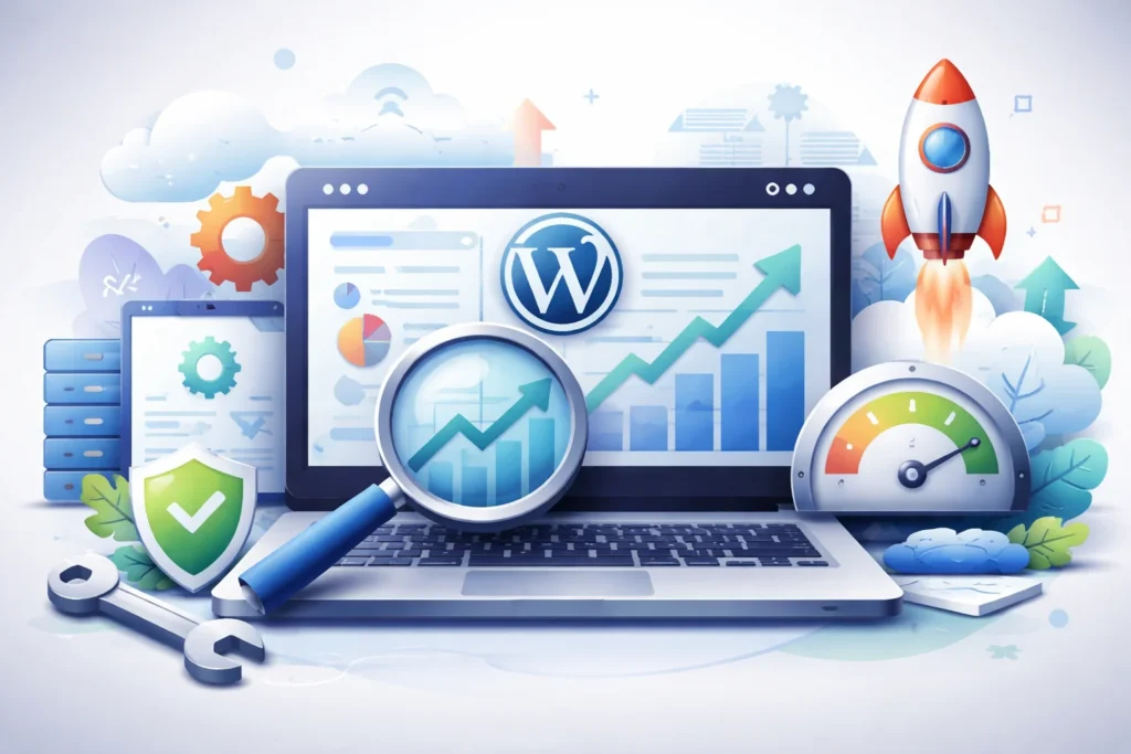 Visualización de herramientas y gráficos sobre auditoría técnica SEO WordPress